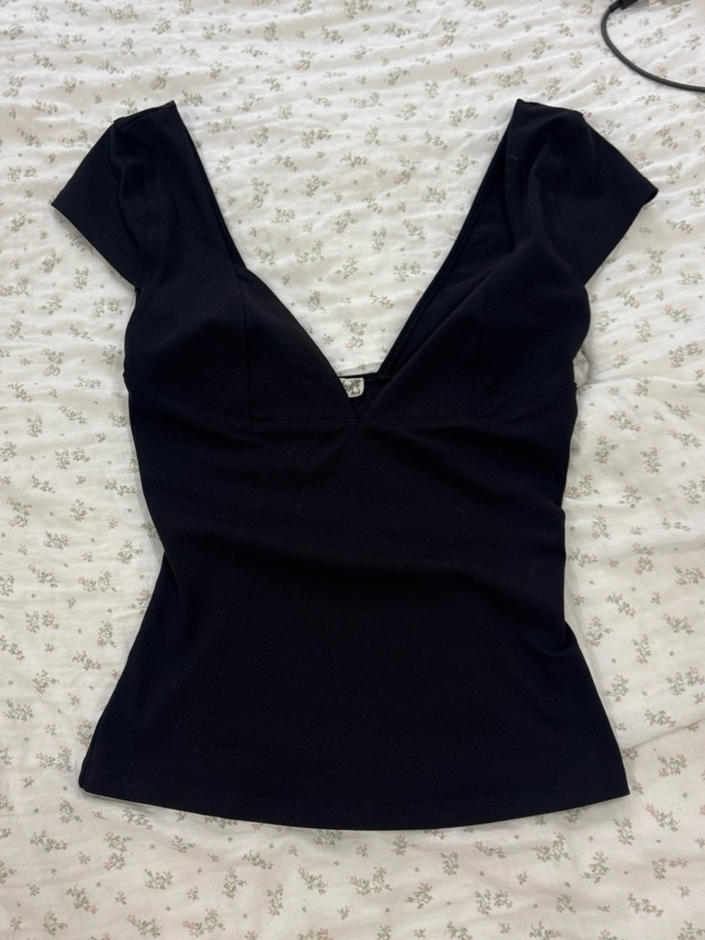 Free People Black duo corset plunge cami
